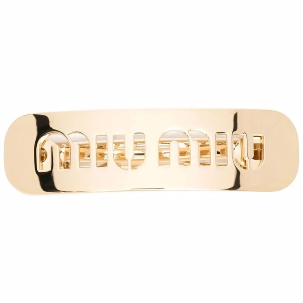 Super Rare Worn Once Authentic Miu Miu Gold Logo Hair Clip